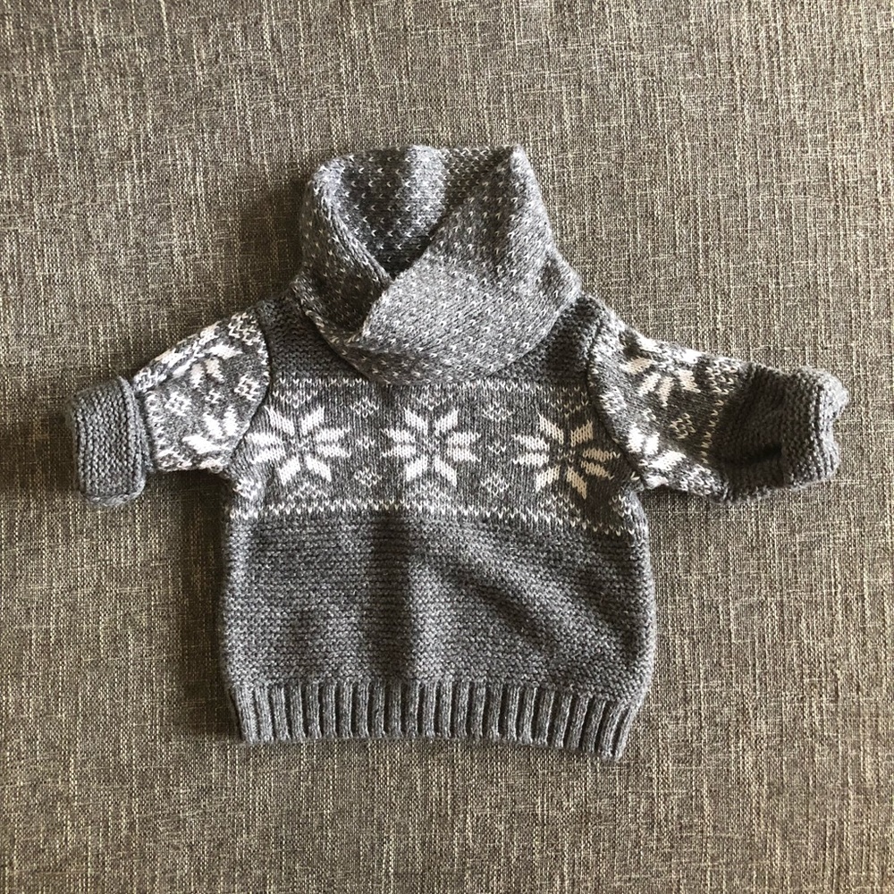 Gray chunky knit cowl neck baby sweater